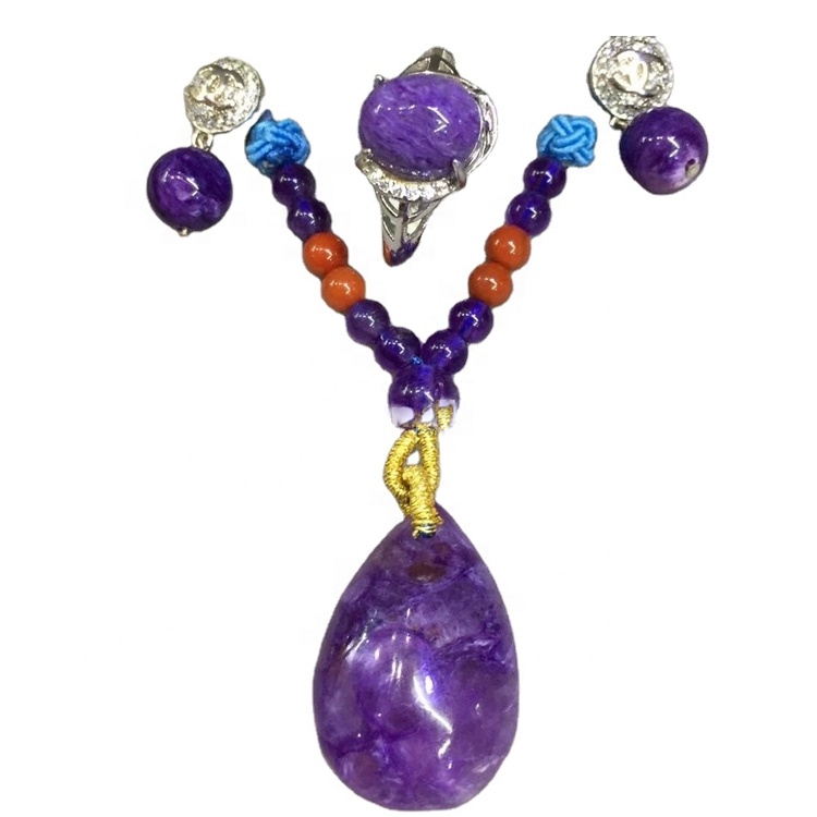 Аптовы сярэбраны ювелірныя вырабы Charoite Gemstone Падвеска 17