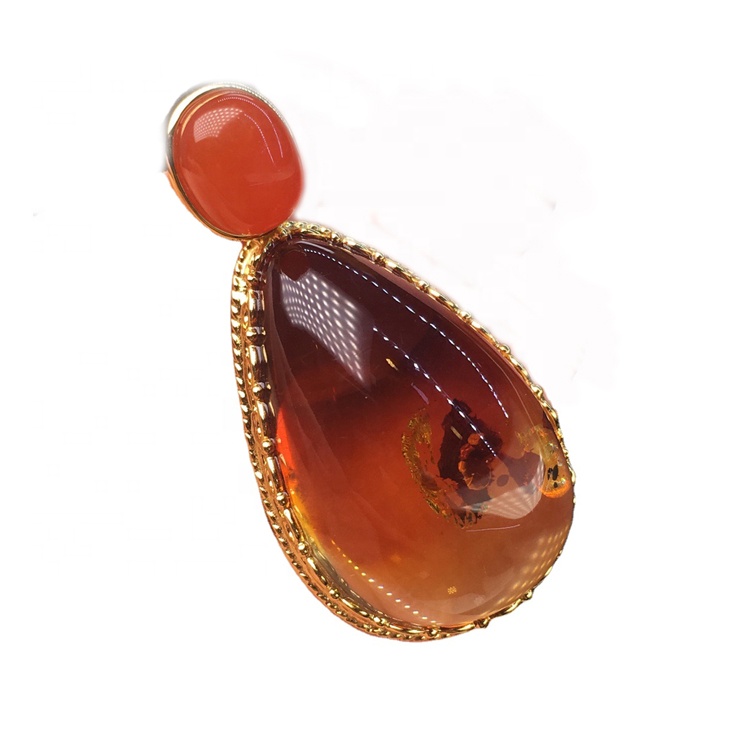 Red Amber PeatDrop Varëse / Classic Drop Gemstone Pendant / Gold Plated Elegant Zonja dhuratë 17