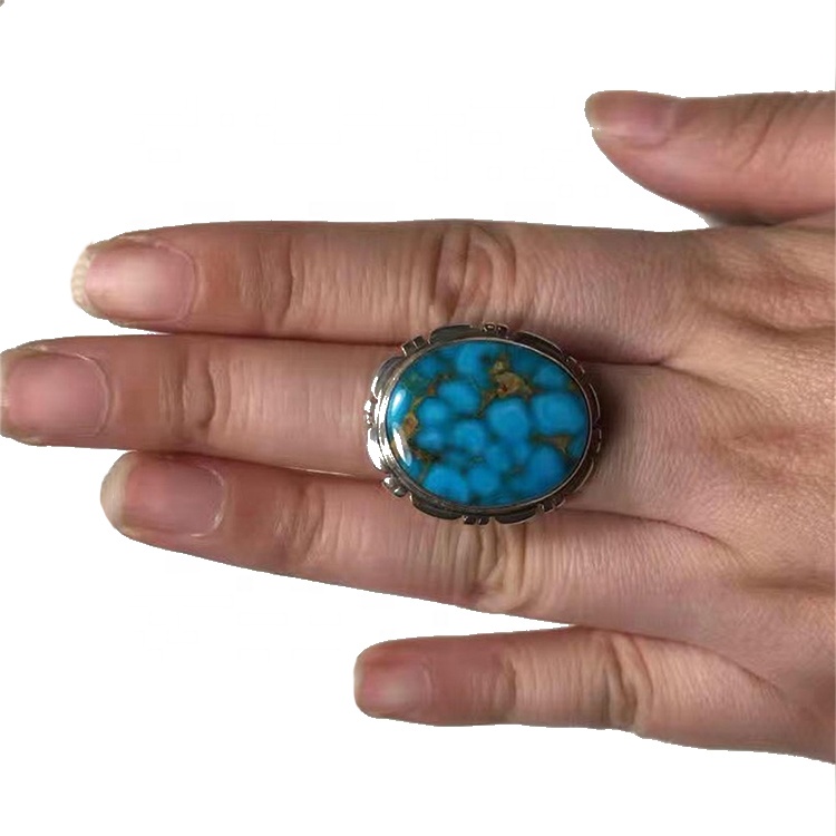 Große Kostümschmucksring Sterling Silber Aussage Türkis Ring 17