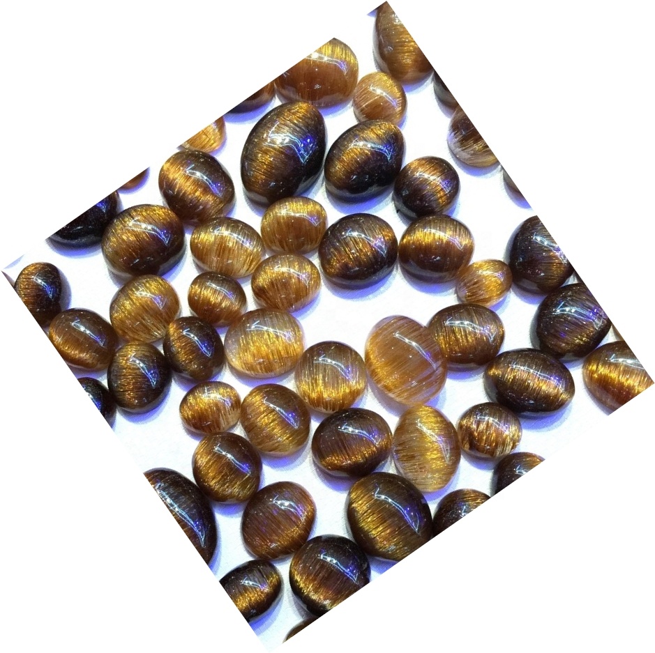 Náttúruleg sjaldgæft kopar rutile kvars gemstone slétt cabochon sporöskjulaga lögun 40