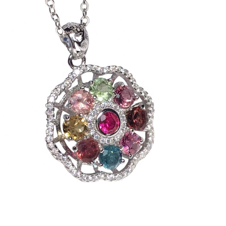 Xüsusi dizayn Təbii rəngarəng TourMaline Kulonlu çiçək forma zərgərlik 17