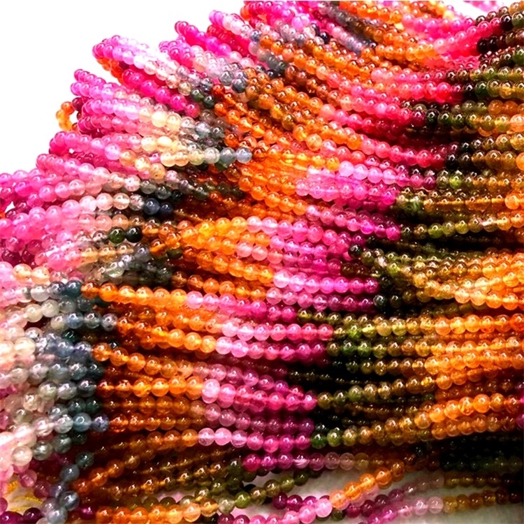 Natural Tourmaline Loose Gemstone Beads круглыя ​​каштоўныя камеры пацеры 41