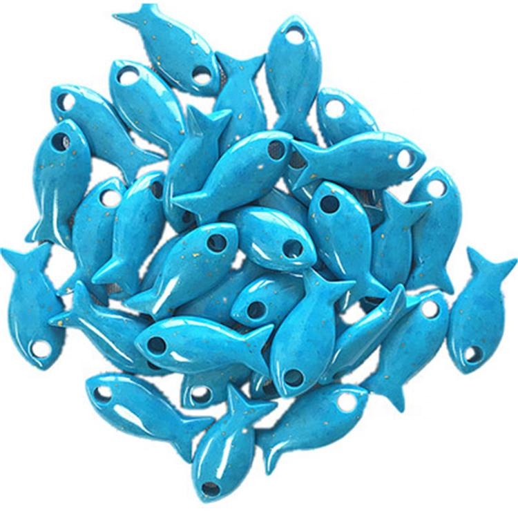 Nedabiska tirkīza zivju forma zila pulēšana un gluda dārgakmens 17