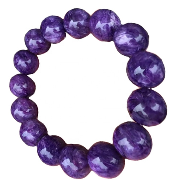 Ռուսական Charoite Stretch Breacelet 15mm Smooth Rondelle Gemstone Iridescent Purple Beads Զարդեր 40