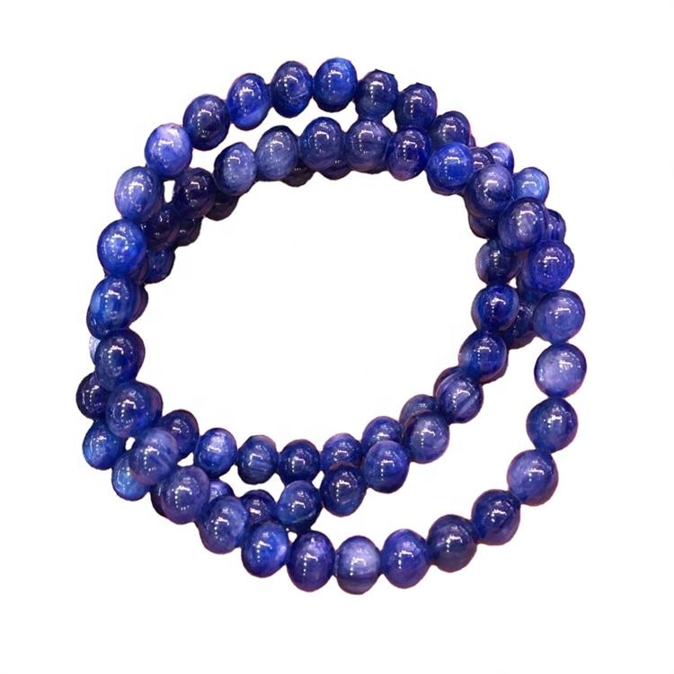 Bracelets me shumicë Kyanite Gemstone Bracelets Natyrore Blue Kyanite Round Round Bead 40