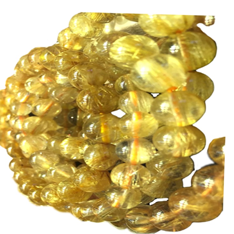 Golden Rutilated Quartz Gemstone Faceted Perlur Strengir gera heildsölu sérhannaðar armband 32