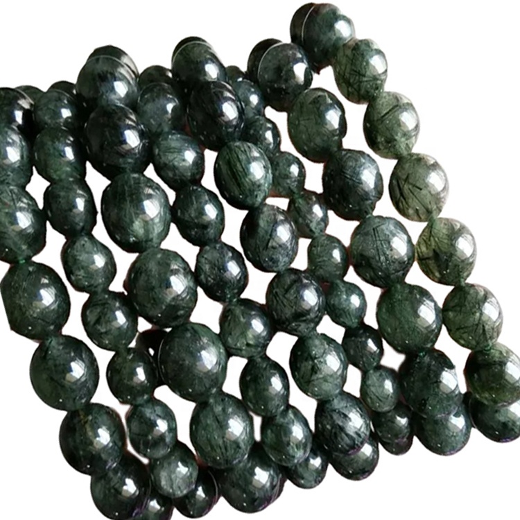 Le perle rotonde scolpite da 23mm fanno il braccialetto della pietra preziosa dei gioielli del quarzo verde rutilato 40