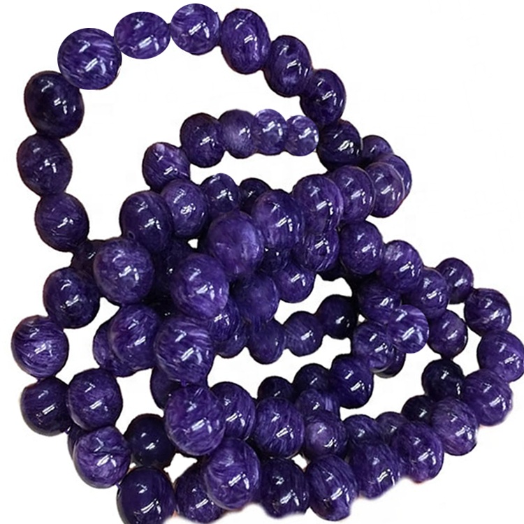 Braccialetto di stenditura di Charoite Braccialetto naturale Charote Braccialetto rotondo Pietra rotonda perline 40