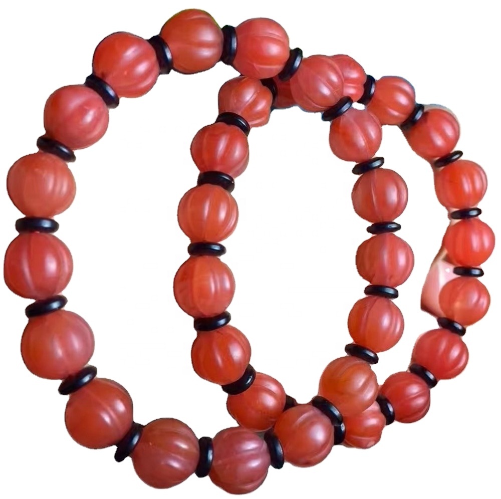 Branelli di melone di colore rosso Agata braccialetto gioielli personalizzabile placcato oro / argento bracciale 40