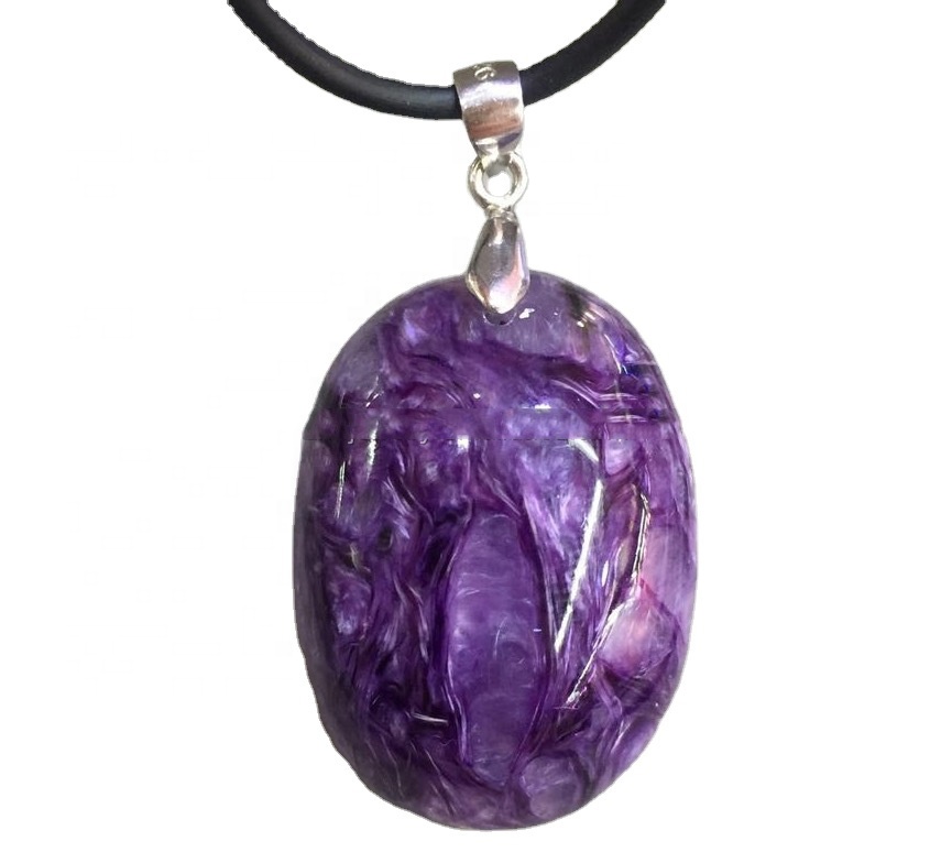 Nydelig charoite gemstone 925 sterling sølv anheng smykker 17