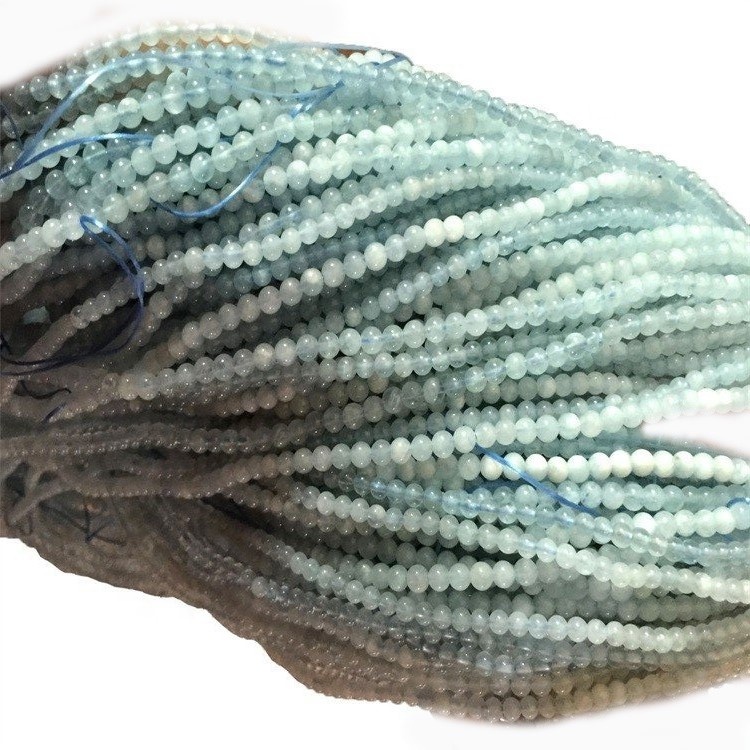 Meintiau Milfeddyg Aquamarine Rownd Rownd Beads Loose 37