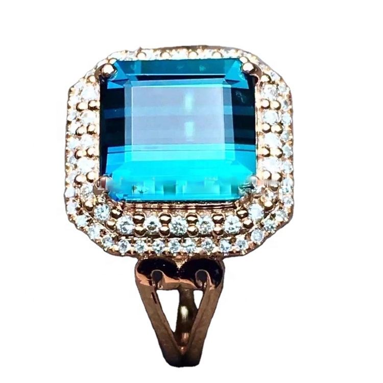 18K Gold turmaline rubellite shiny bule me ngjyra unaza bizhuteri 17