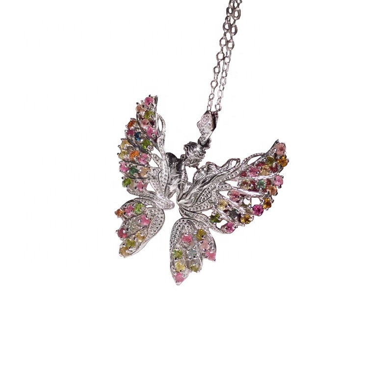 יינציק פּלאַן קאָלאָראַד טאָורמאַלינע האַלדזבאַנד פלאַטערל פאָרעם דזשעמסטאָנע סטערלינג זילבער צירונג 17