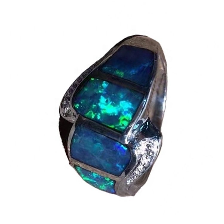 Altın Opal Taş Açacağı Elmas Kadınlar için 925 Gümüş Parmak Yüzük Tasarım 17