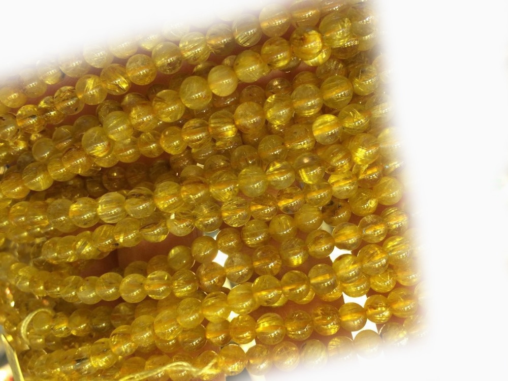 Golden Golden Rutilated Gemstone Gold Round Round Lose Beads 40