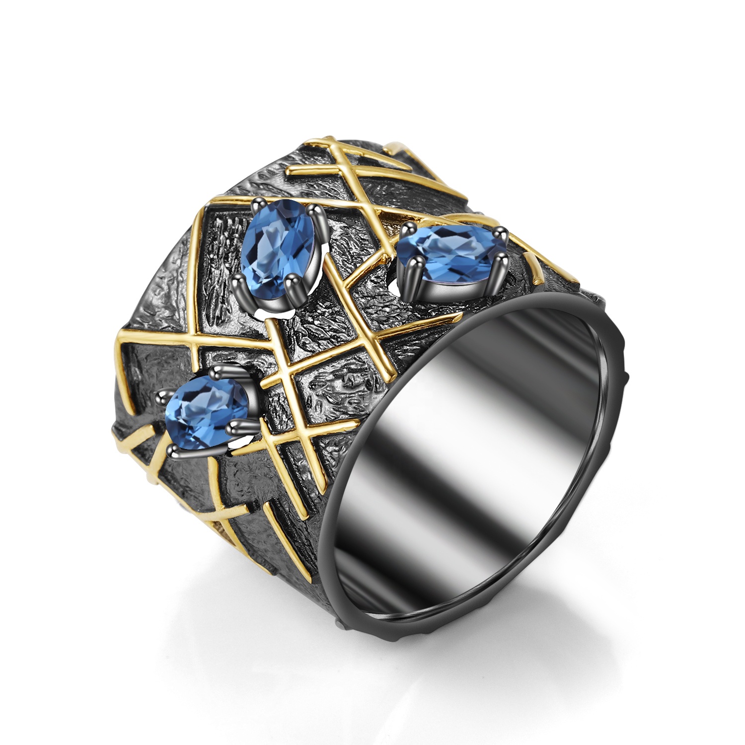 Pozlátené modré spinel krúžky 925 strieborných modrých zafírových krúžkov 17