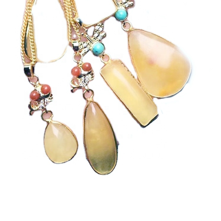 Precious Amber Necklace Water-Drop Shape Gemstone Sterling Sølv Smykker 17