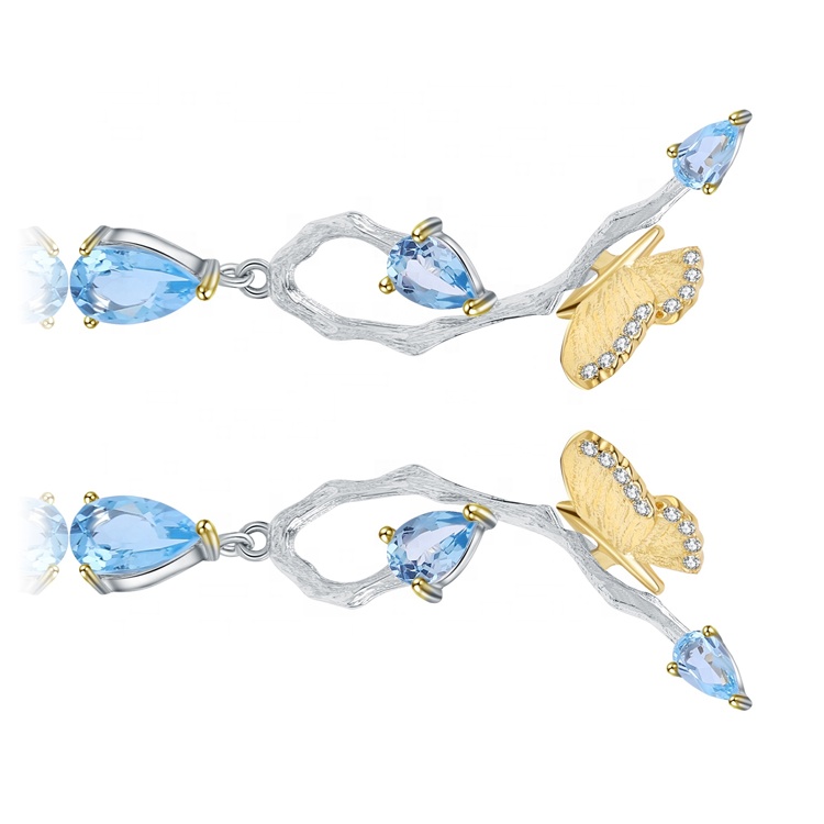 Сапфіра завушніцы / пазалочаныя завушніцы / 925 сярэбраныя завушніцы 17