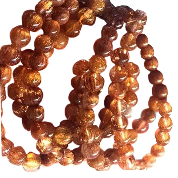 Բնական ցիտրինային ուլունքներ կլոր տարբեր չափսեր ընտրության համար պղնձի ռուտիլացված քվարցի ձեռնաշղթա զարդեր 40