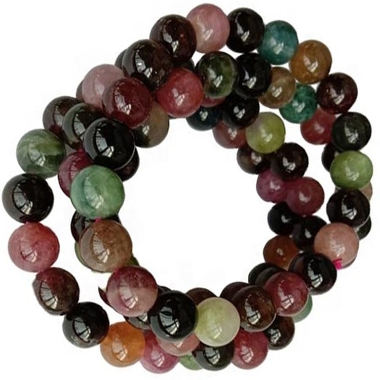 Heppinn náttúrulegur litríkur Tourmaline Armband Round Perlur Gemstone Skartgripir 41