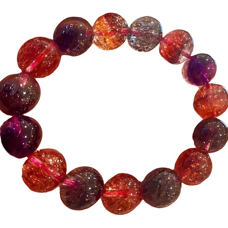 náttúrulegar kringlóttar perlur litríkar Rutilated Quartz armbönd gera heildsölu Unisex skartgripi 40