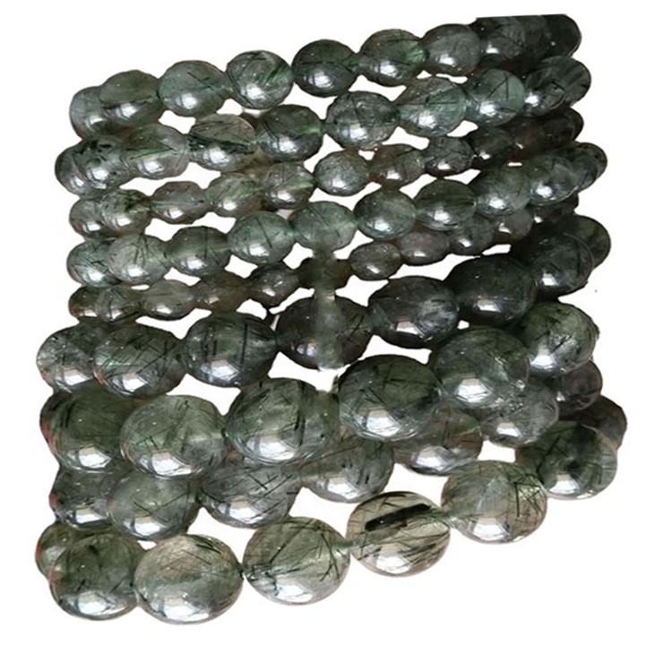 Grænt Rutilated Quartz kringlótt perlur armband armband gera heildsölu 40