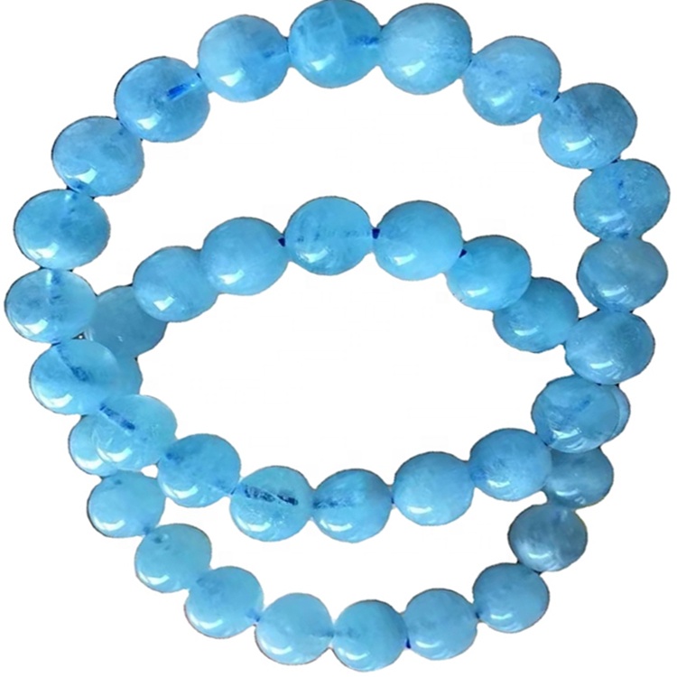 Südlü mavi Akuamarin 2 mm-dən 24 mm-ə qədər dairəvi muncuq bilərzik zərgərlik topdansatış istehsalı 32