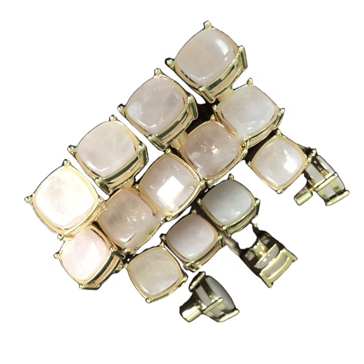 Мадагаскар розовые кварцевые стальные запонки 17