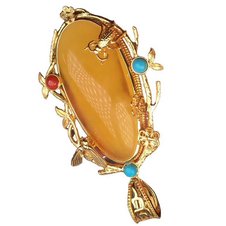 18kt ոսկե կախազարդ Amber Gemstone զարդեր 17