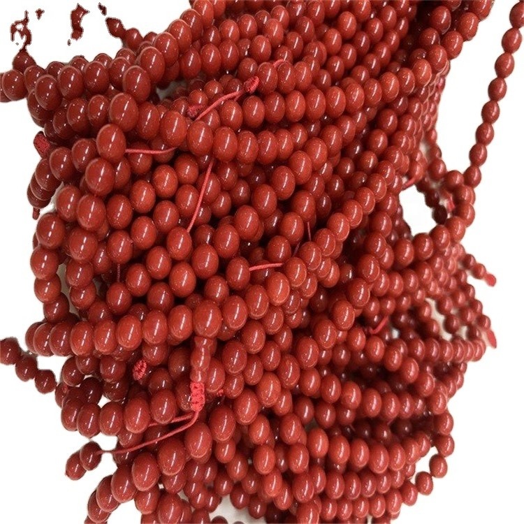 Natural Red Coral Gemstones Smooth Round Ball Spacer Perlur 41