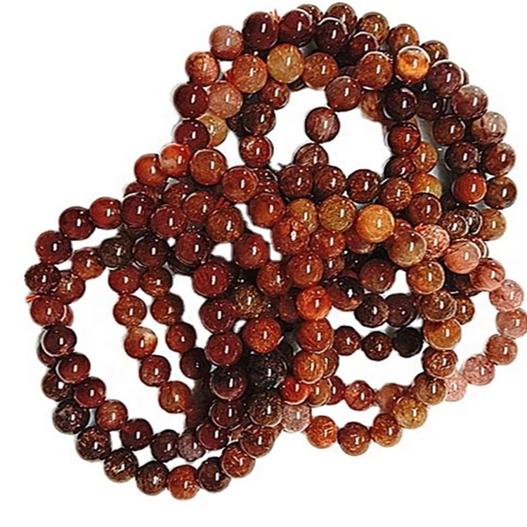 Branelli rotondi rutilati rossi naturali perline liscia Braccialetto di pietre preziose naturali Braccialetto di quarzo rutilato Rosso Braccialetto rotondo perline Gemma di energia 40