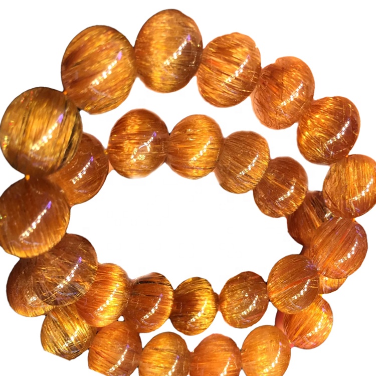 Náttúruleg kopar rutilated kvars umferð perlur armband unisex armbönd customizable armband 40