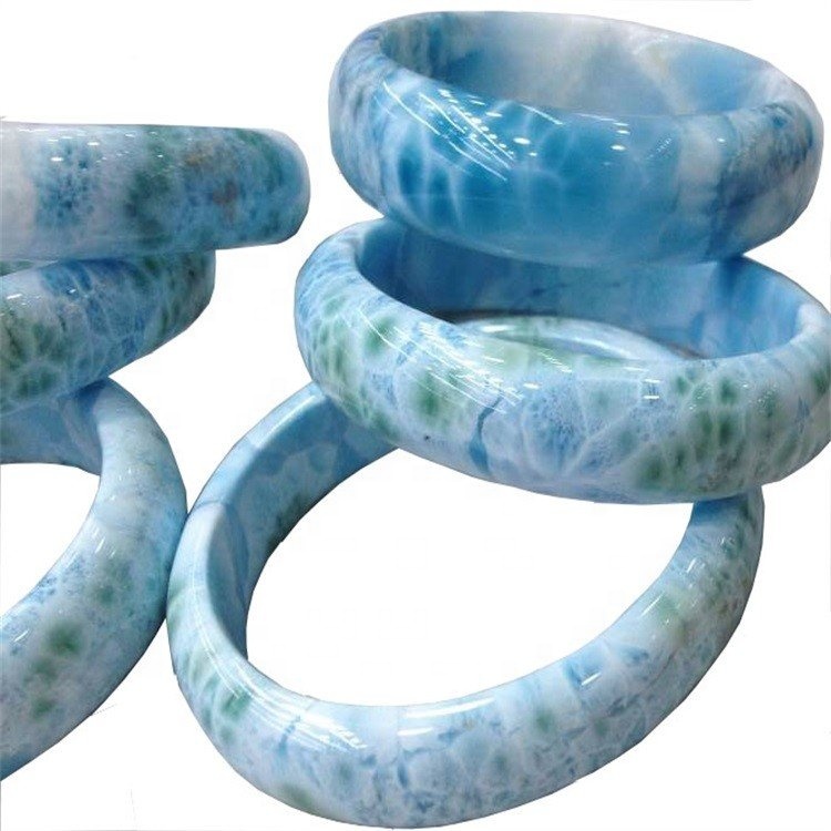 Prirodna Dominika LARIMAR Bangle Glatke i okrugle perle Gemstone 40