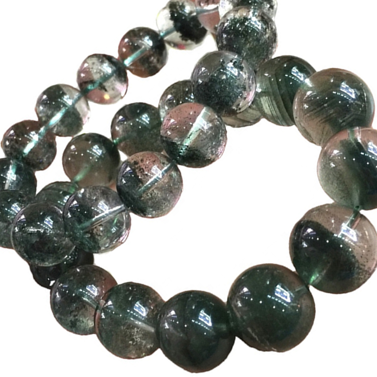 Bracciale con perline rotonde in cristallo di quarzo fantasma verde naturale/braccialetto personalizzabile 40