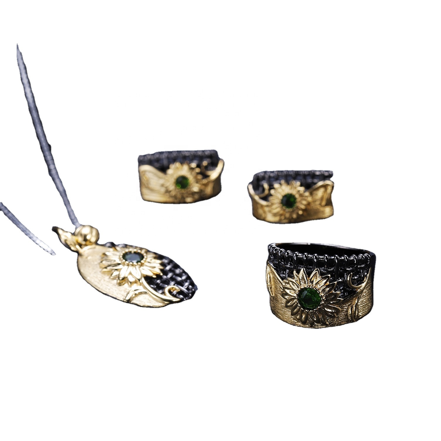 14k gullhúðuð silfur grænn Emeralds hringir 17