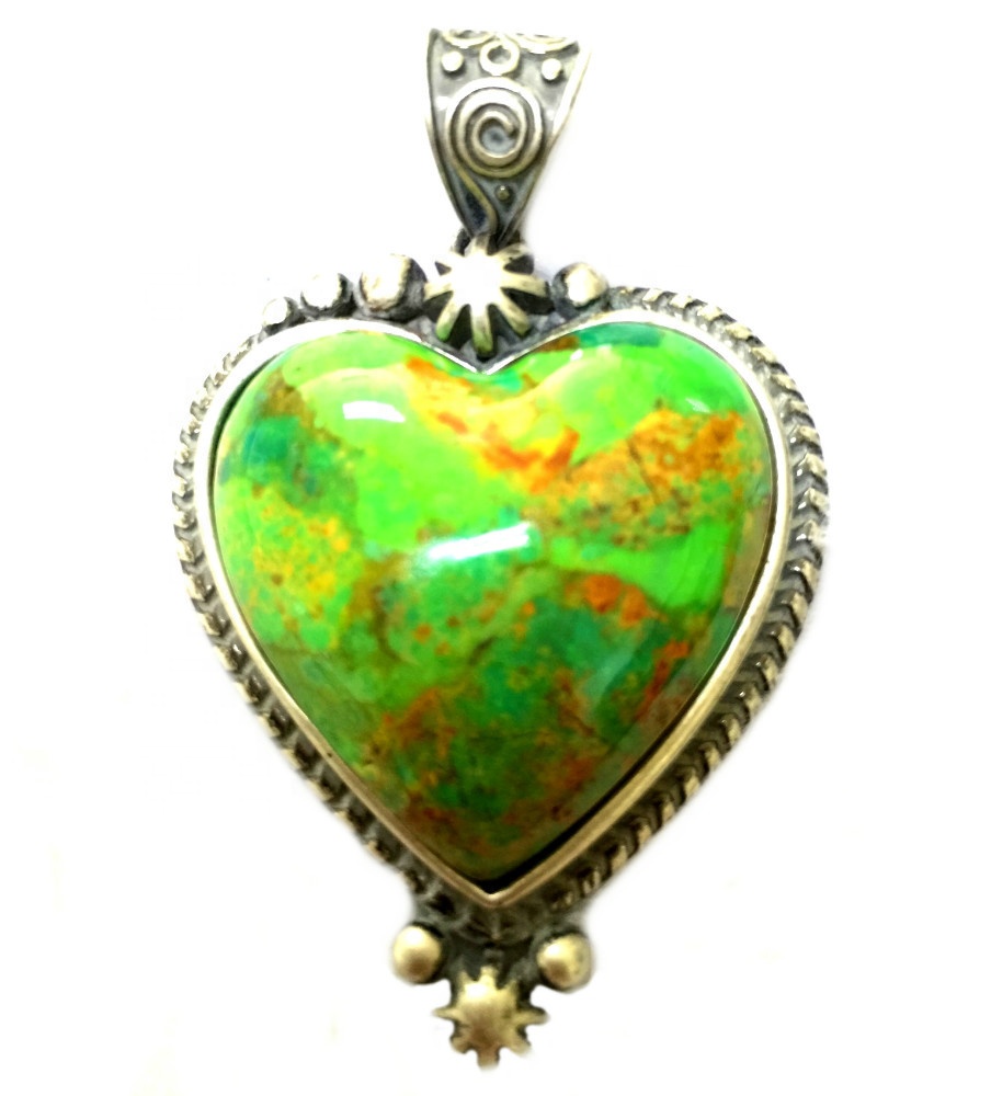 Mohave Apple Coral Siâp Calon Silver Silver Jewelry Pendant 17