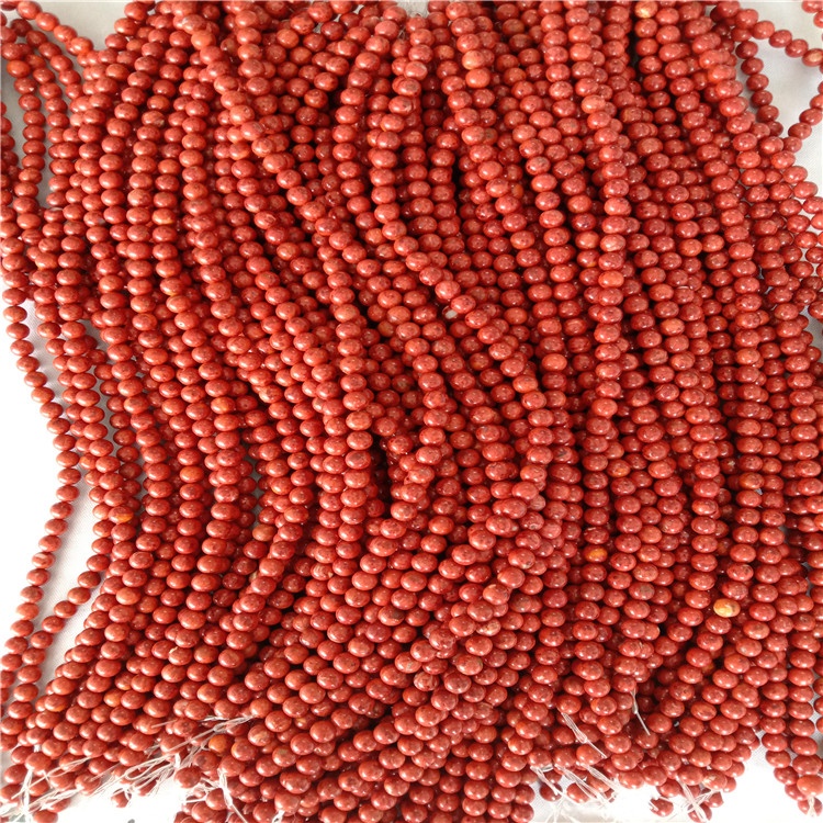 Rrudha e rrumbullakët e rrumbullakët Coral Gemstone është 100% natyrore të gjitha vrima rreth 0.8mm dritë të kuqe me shkëlqim 40