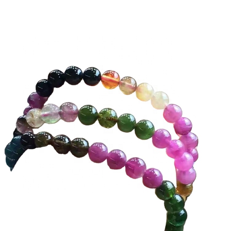 Rubellite 100% натуральны і сапраўдны бліскучы маляўнічы турмалінныя круглыя ​​пацеры бранзалет ювелірныя вырабы 17