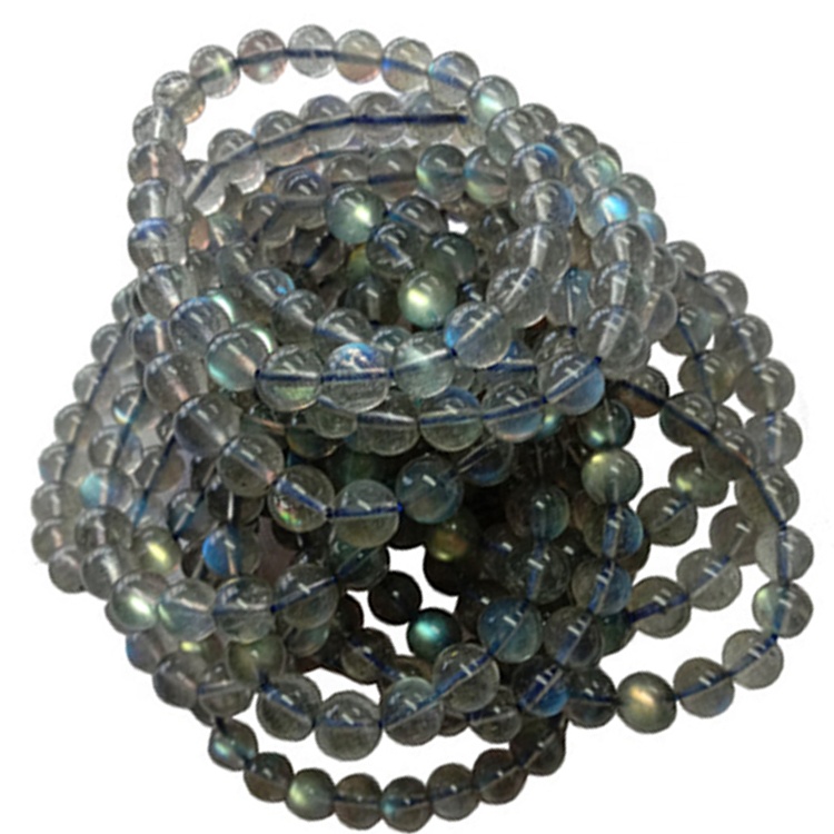 Hot-sale Մոխրագույն 8 մմ բնական սառցե լաբրադորիտի ծիածանի թեթեւ կլոր ուլունքներ Gemstone ձեռնաշղթա 17