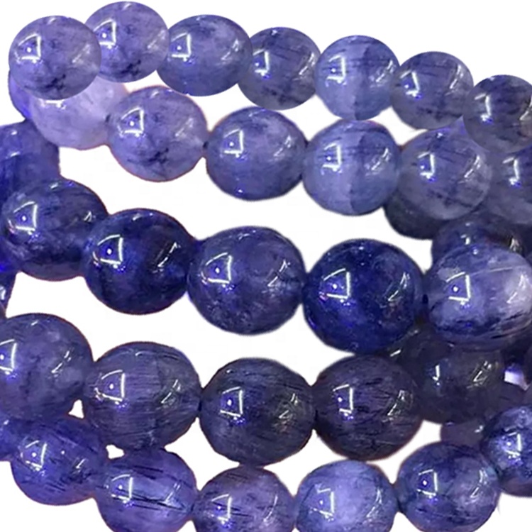 Редки сини рибилирани кварц 6мм 8мм 10 мм кръгли мъниста от Мадагаскар 15.5 Настройчиски гривни за персонализирани гривни 17