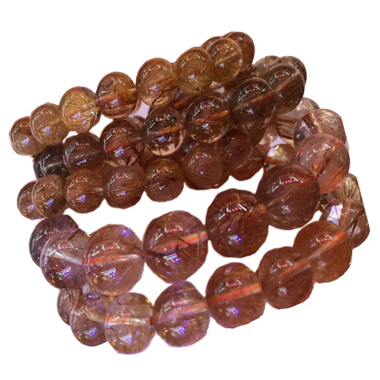 Чисти камъни Кръгли мъниста Мед Rutilated кварц Гореща Продажба Най-високо качество Природен червен ахат Bead Gracelet за мъже ахат гривни 17