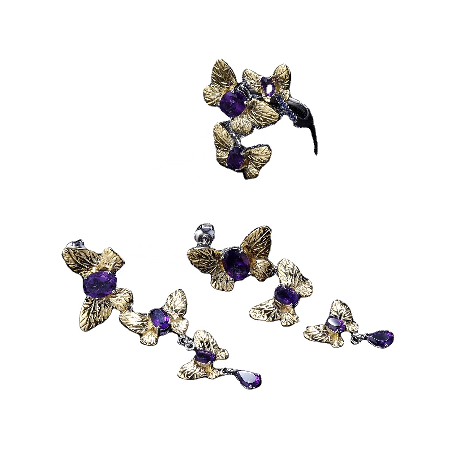 Gem завушніцы / пазалочаныя завушніцы / amethyst завушніцы 40