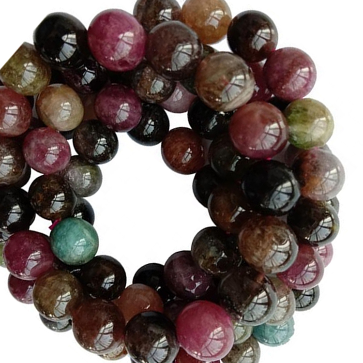 Gioielli del braccialetto della tormalina variopinto naturale della tormalina per le donne stretch tondo perline gemma 17