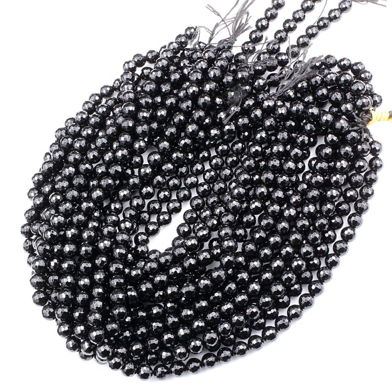 Природни црни оникс монистра растера природен црн скапоцен камен 41