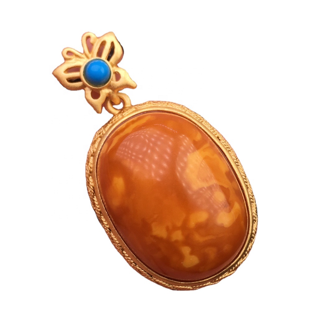 Oval Amber Hengiskraut / Gullhúðuð Blue Spinel Hengiskraut 40