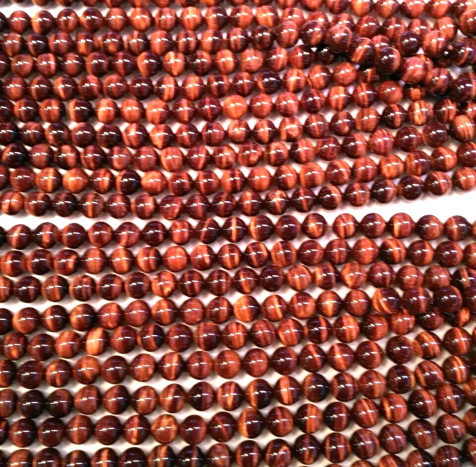 Lliw coch carreg naturiol teigr llygad crwn gleiniau 41