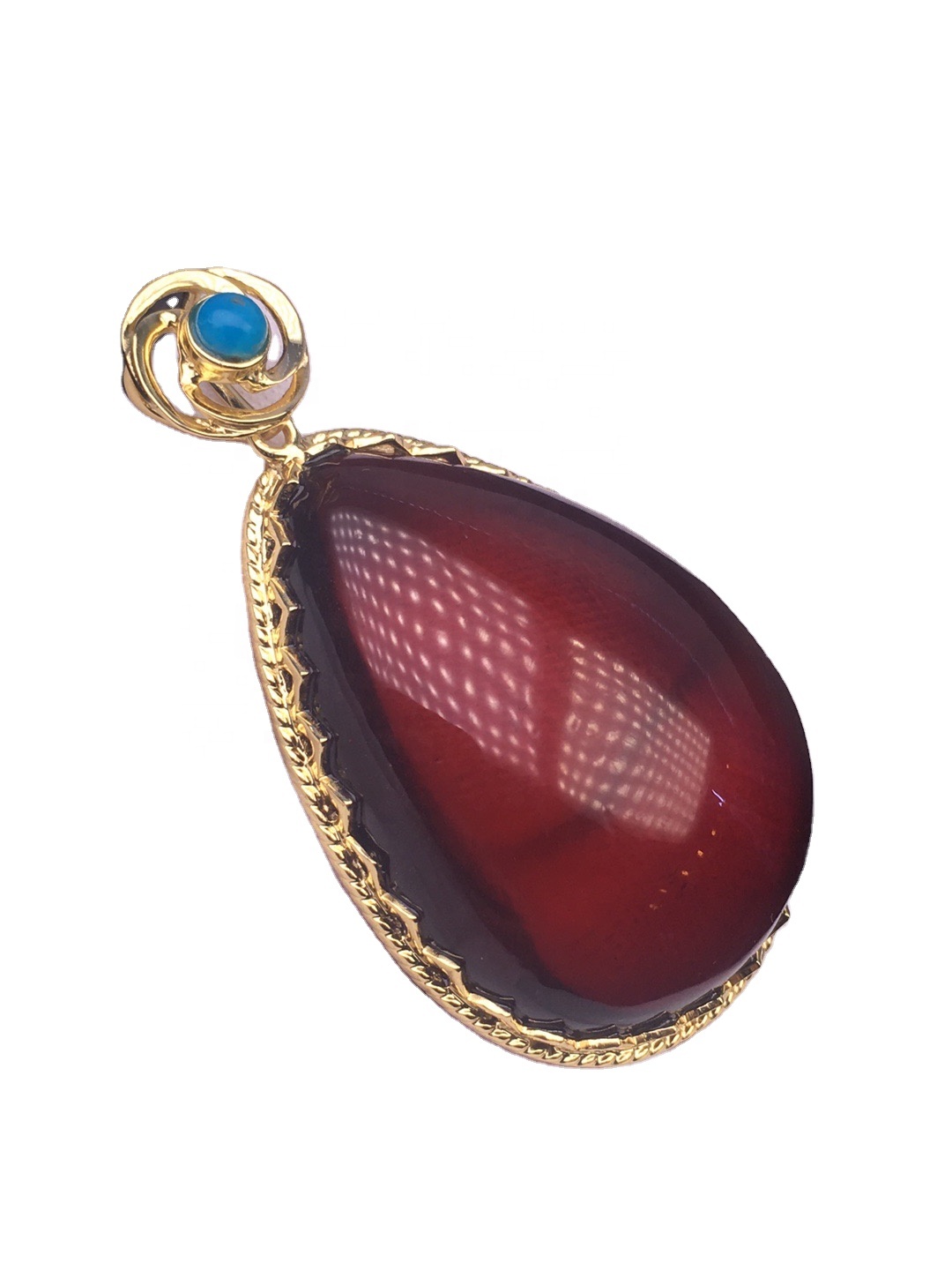 Crystal kloer Gold plated Red Amber Sapphir / Blue rutschte Quarz Pendant 17
