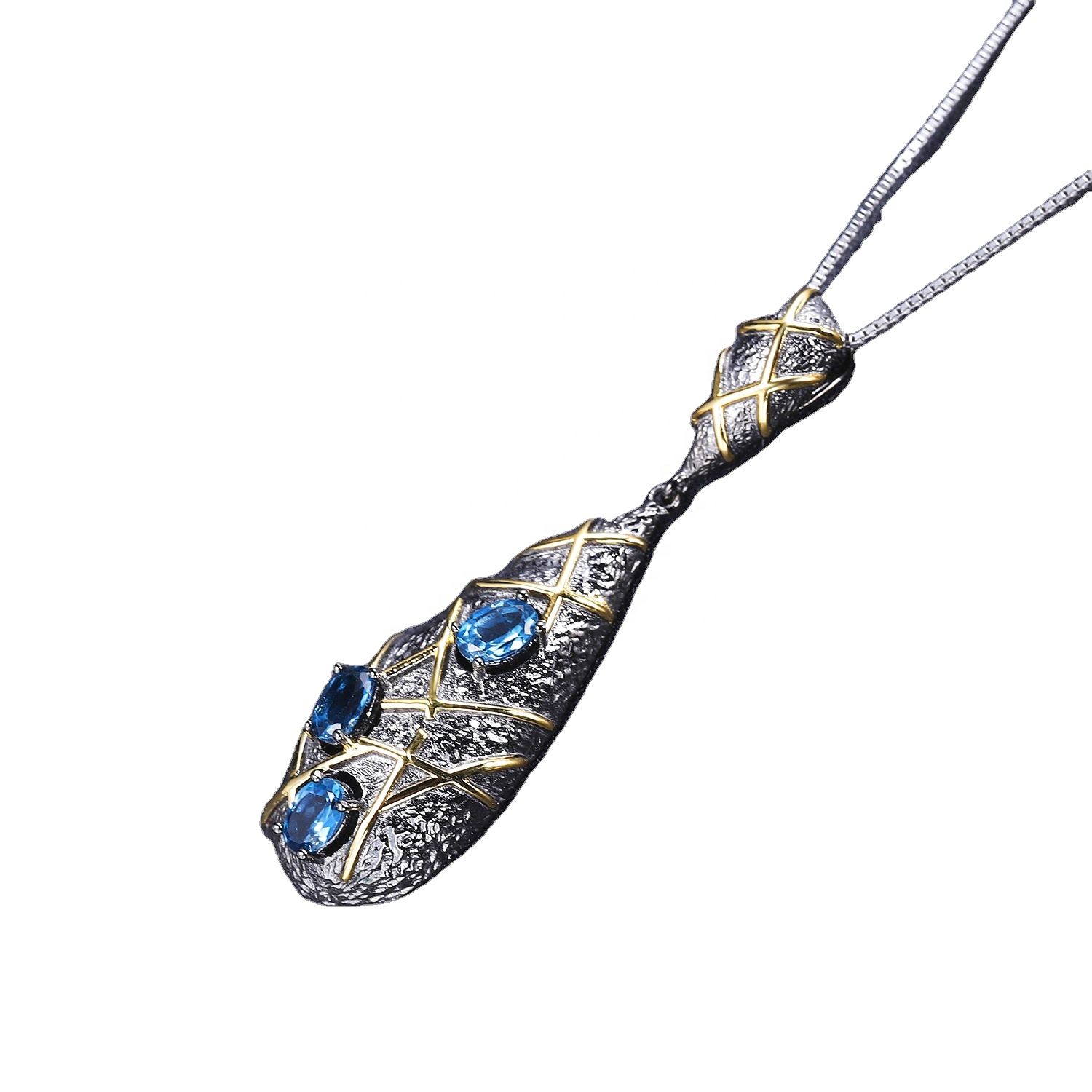 925 Gümüş Gemstone Mavi Spinel Kulon 17