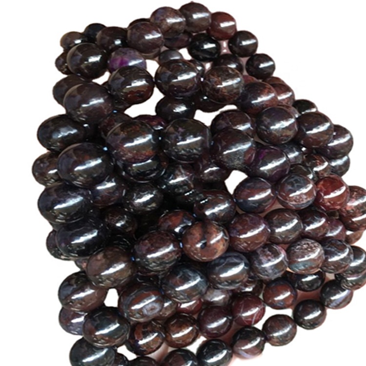 Round Shape Black Agate Customizable Armband Unisex Skartgripir Black Gun Plated Agate 17