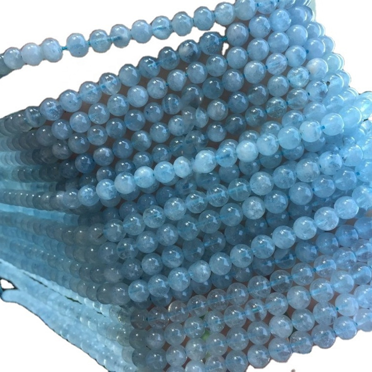 14mm Naturiol Llaethog Aquamarine Peli Rownd Gleiniau rhydd 29